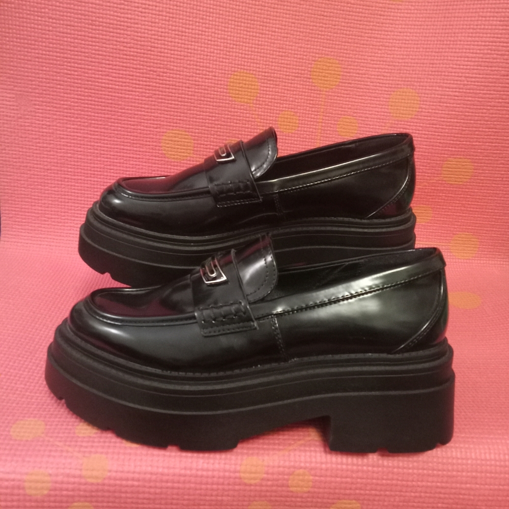 Wild Pair Glossy Black Platform Loafers